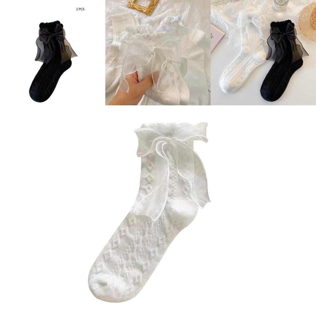 Lolita Lace Bow Cotton Princess Socks White Mid-calf Sweet And Elegant