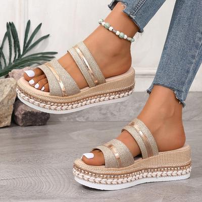 Foreign Trade Slope Heel Roman Cool Slippers Women's Outer Wear Summer New Round Head Casual Large Size Muffin Thick-soled Slippers