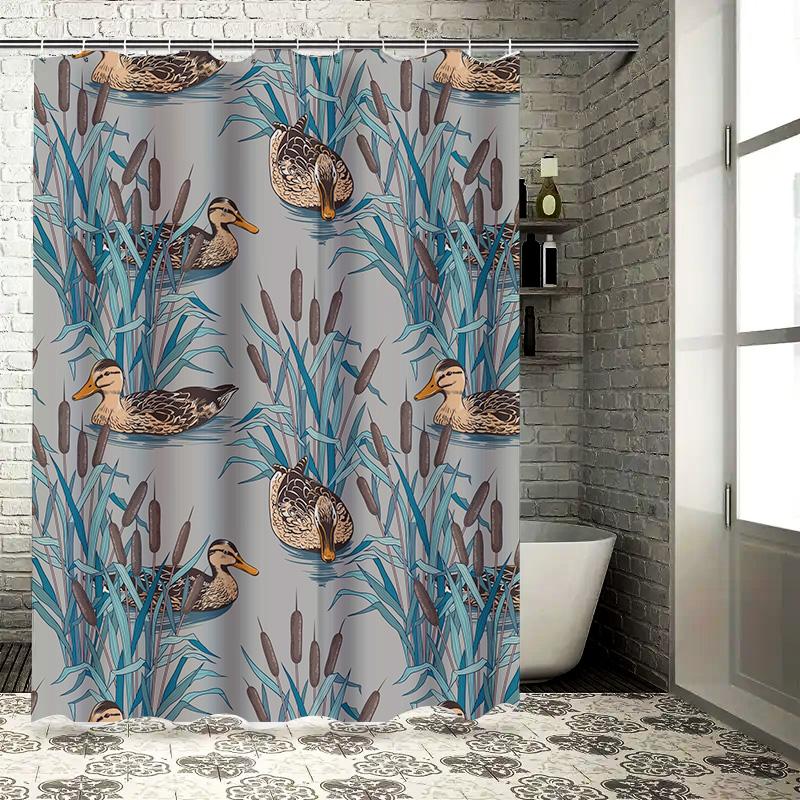 Waterproof Shower Curtain Decorative Fish Plaid Bath Mat Non-Slip Rug for Home Decoration Waterproof Washable Rectangular Bathro