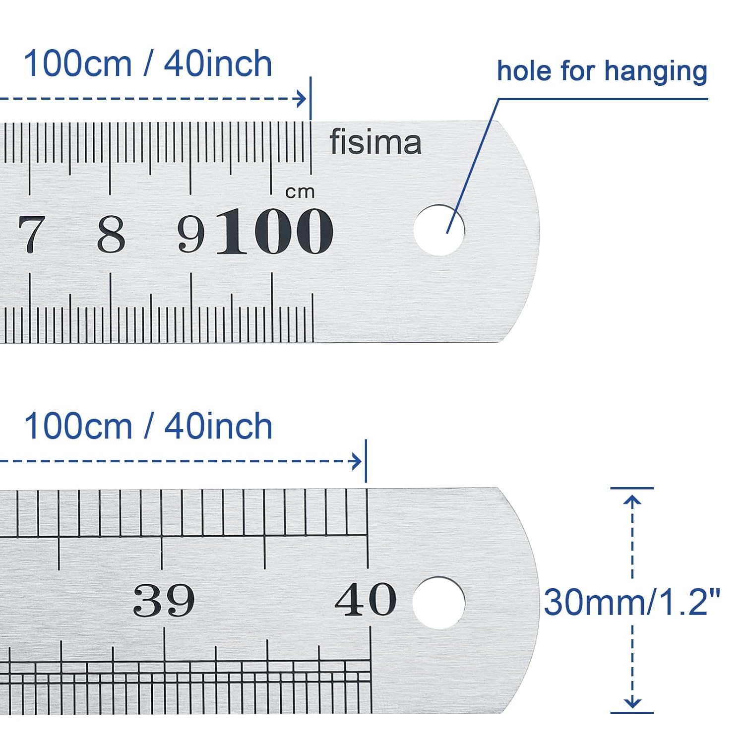 Fisima Large Stainless Steel Ruler Rule Measure Straight Edge 1 Metre Meter 40  100cm