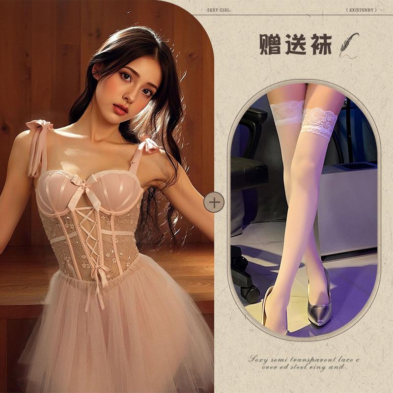 Incens de ascultat noaptea lenjerie sexy plasă subțire transparentă plus burete la piept inel de oțel strângere bretele rochie de noapte costum pentru femei