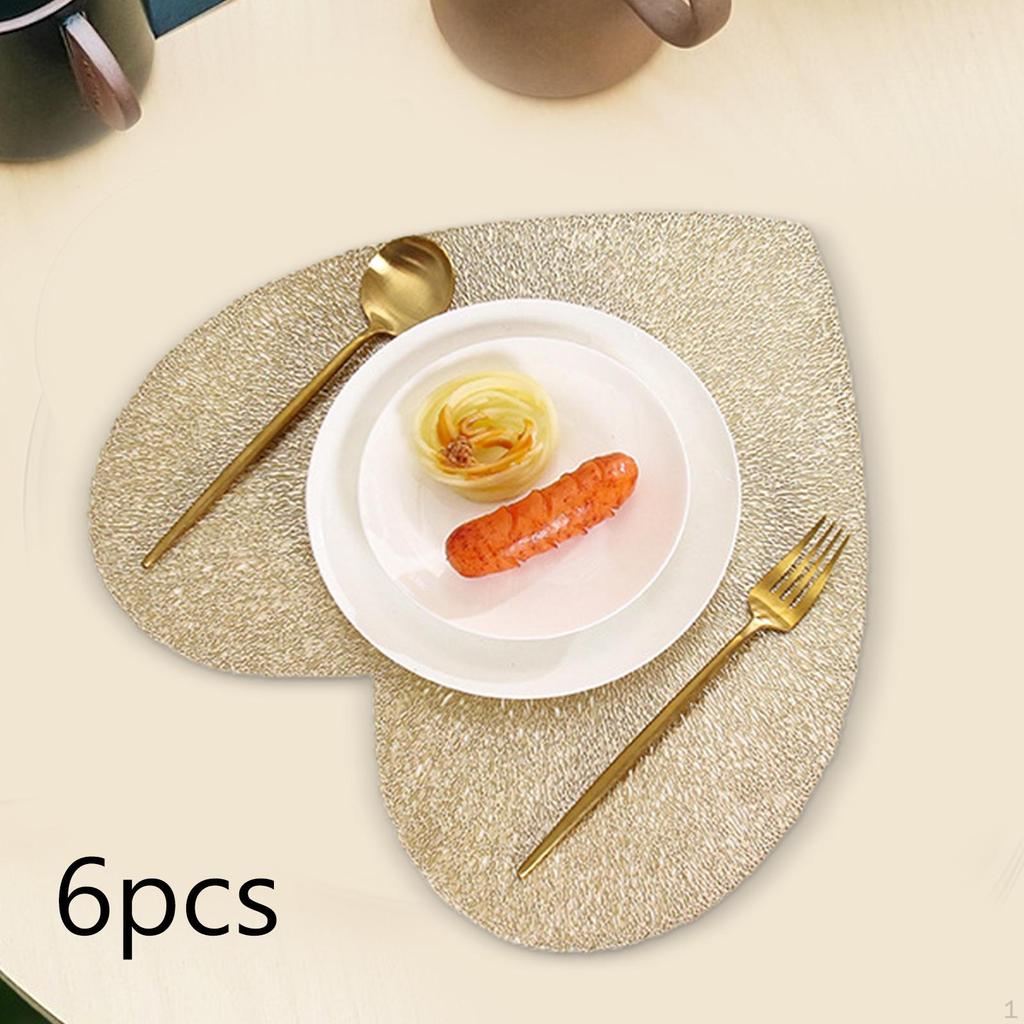 6 Pcs Heart Shaped Placemats Valentine's Day Non-Slip Decorative Placemat for Wedding Home