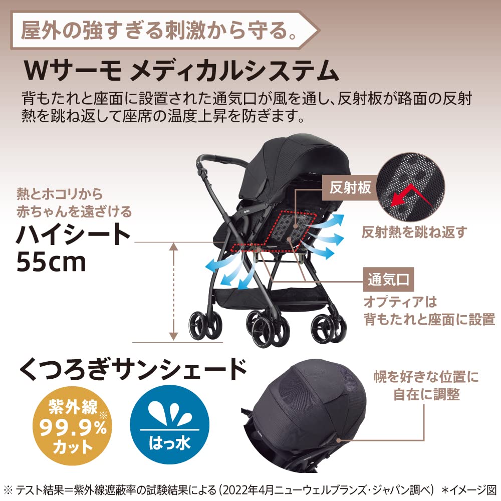 Aprica Optia Cushion Grace A-Type Stroller, for ages 1 month to 36 months, Multifunctional, Dual-Facing, Automatic 4-Wheel Stroller (Onyx Black),