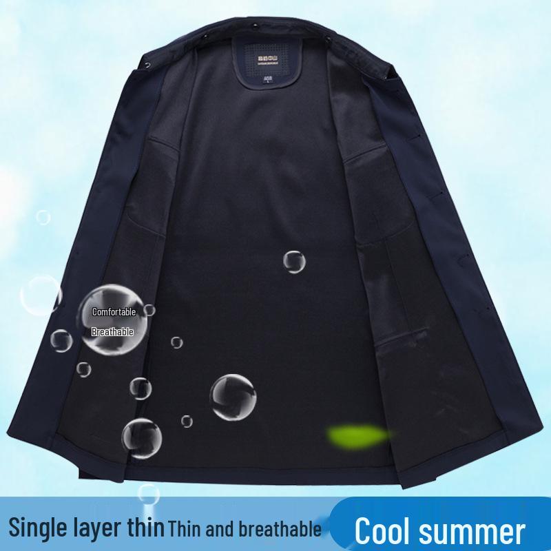 Traje de Verano Zhongshan: Chaqueta Estilo Militar de Abuelo para Hombres de Mediana Edad