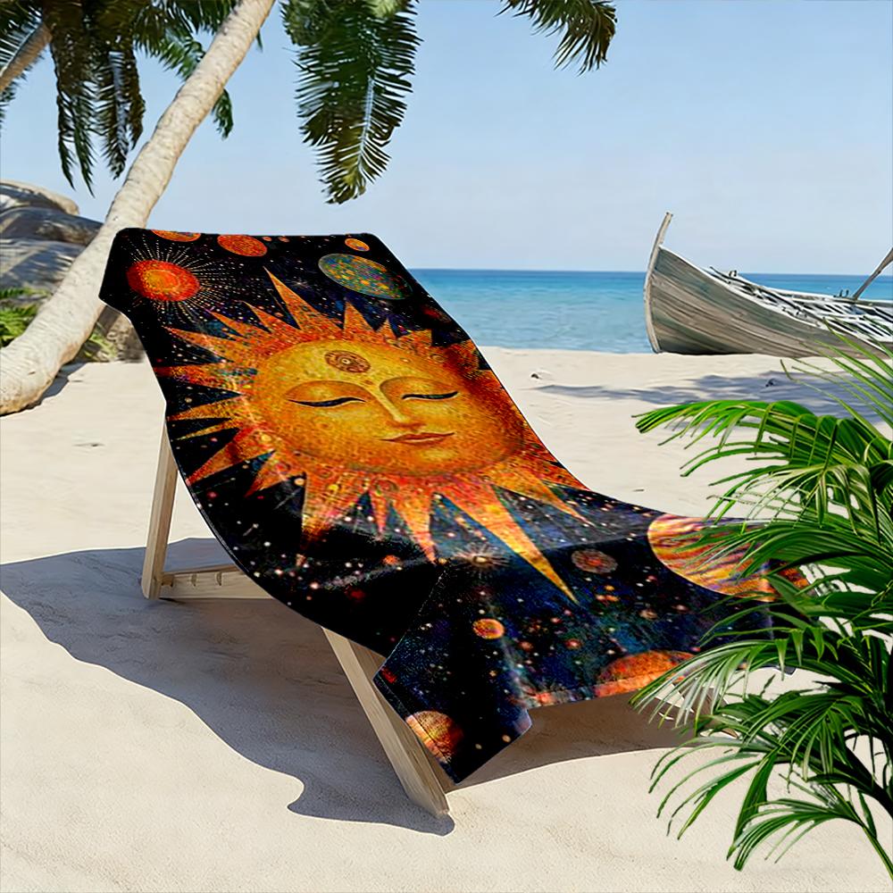 Solar System Art Sun Face Design Beach Towel Quick-drying for Travel Outdoor Sports Jogging Beach and Swimming