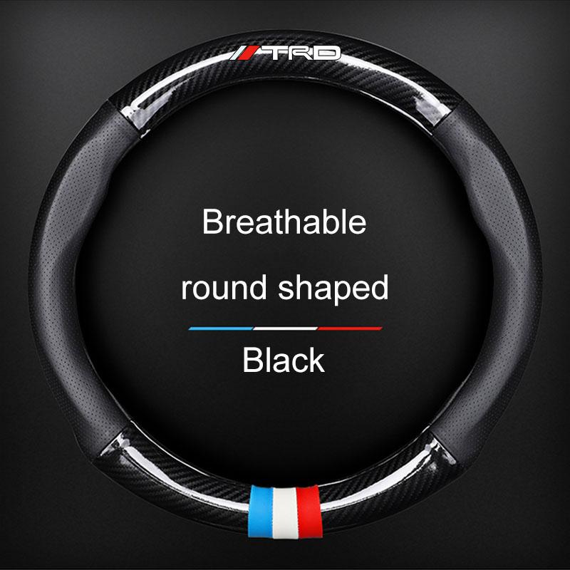 Leather Carbon Fiber Car Steering Wheel Cover Emblem Car Accessories For Toyota TRD Corolla Auris Yaris Rav4 CHR Camry40 prius