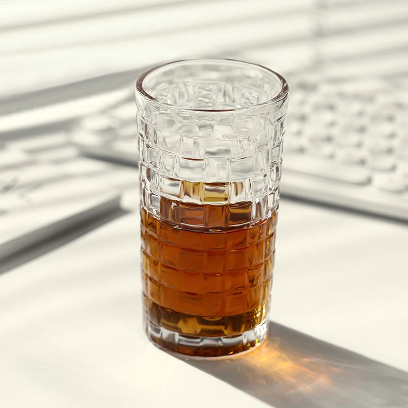 14.1oz 410ml Glass for Woman Relief Diamond Water Cup  Rattan Woven Pattern Glass Cup Cocktail Glasses Drinkware Beverage Mug