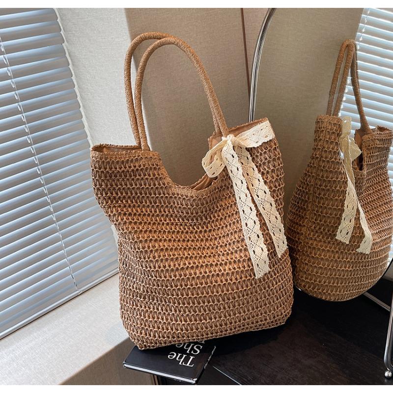 Seaside beach bag women's spring new fashionable large-capacity shoulder bucket bag casual woven bag