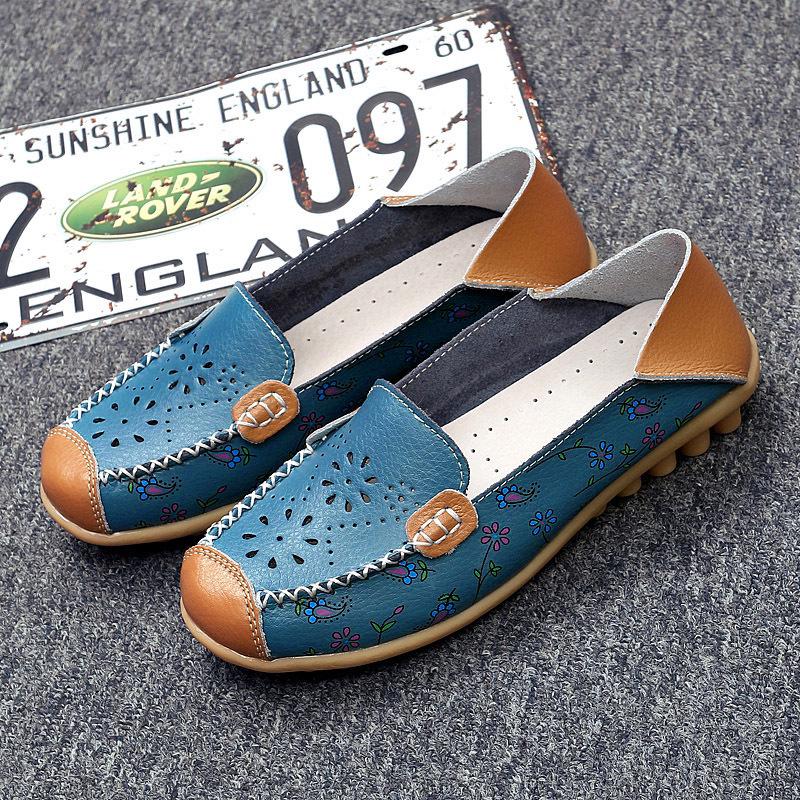 Туфли для мам на весну и осень с цветочным узором с отпечатками стопы для двух ножек повседневные одинарные туфли с неглубоким вырезом с круглым носком с плоской подошвой 43 синий 2598₽