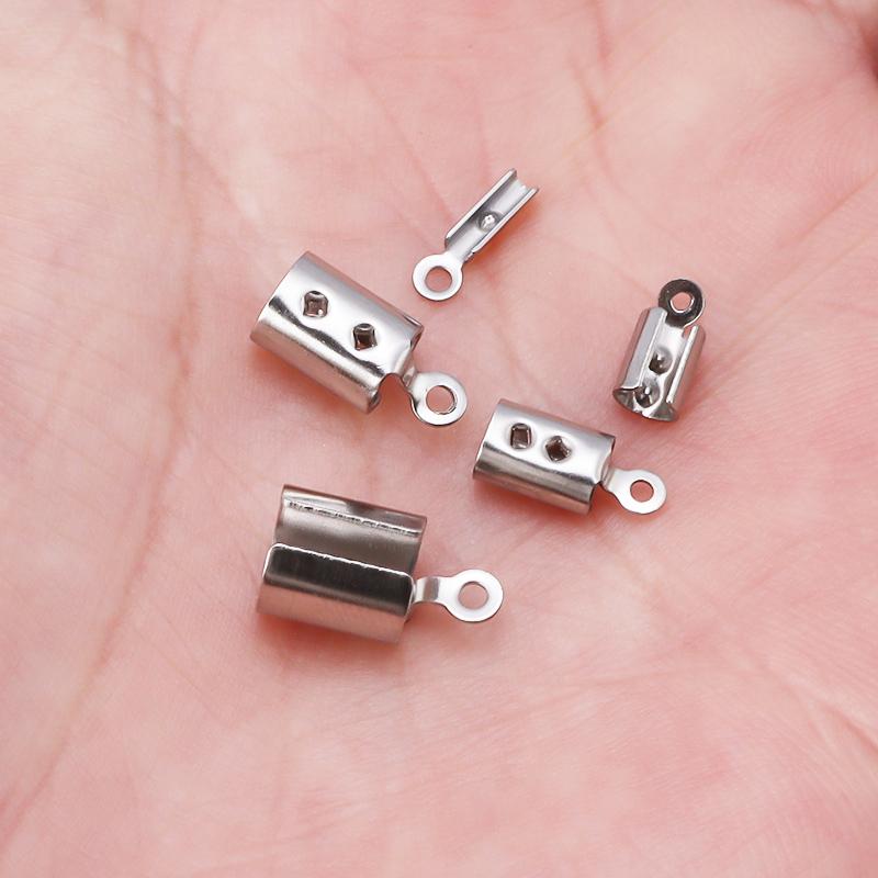 High Quality Stainless Steel Crimp End Beads Caps Leather Cord Clip Tip Fold Crimp Bead Bracelet Connectors For Jewelry Making