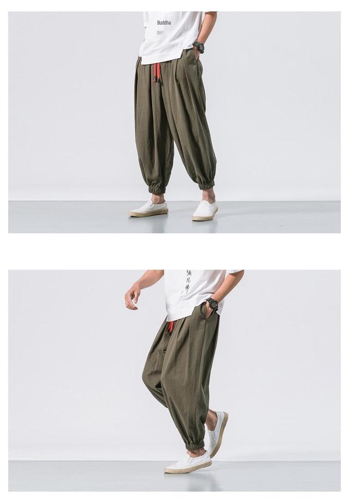 2024 Men's Linen Casual Pants: Chinese & Japanese Style, Loose Wide Leg, Tapered Plus Size Harem Carrot Pants