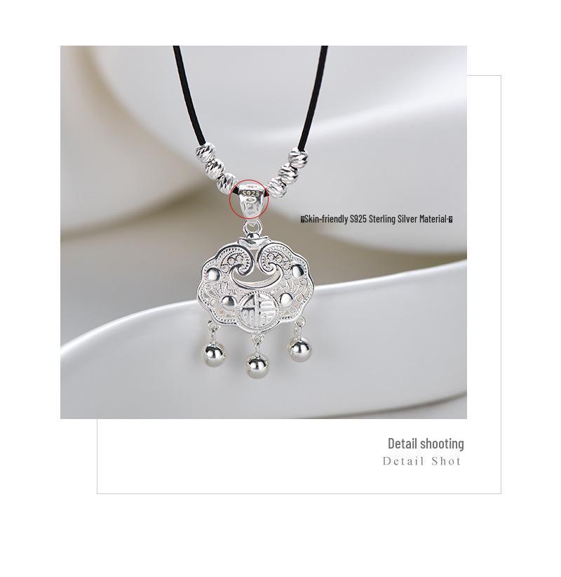 Tichiya Ethnic Style Luxury Woven Clavicle Chain Necklace In S925 Sterling Silver Women's Peace Lock Trendy Design