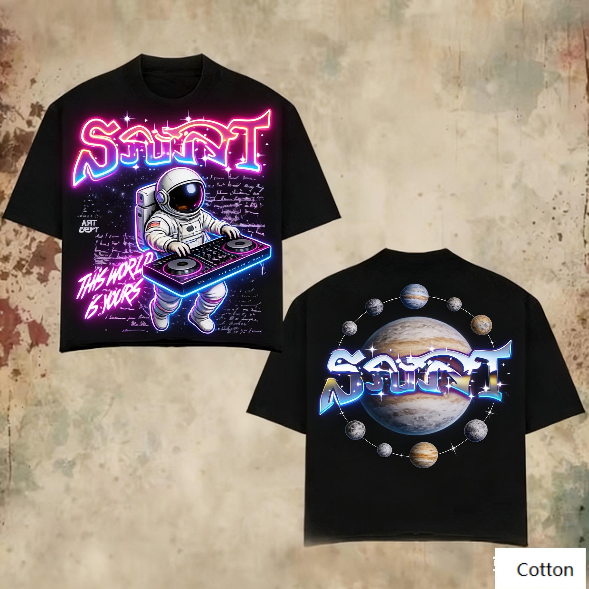 

Oversized Black Cotton TShirt with Bold California Sunset Graphic and Crackle BRND DEPT Print Unisex Streetwear Tee M