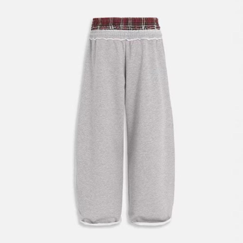 Unisex High Waist Striped Embroidered Wide Leg Sweatpants Loose Fit Vintage Fake Two Piece Casual Trousers