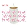 Clear Libbey Glasses Wraps Bow Theme Cup Decals Creative Pink Bow Decals  For 16Oz Glass Cup