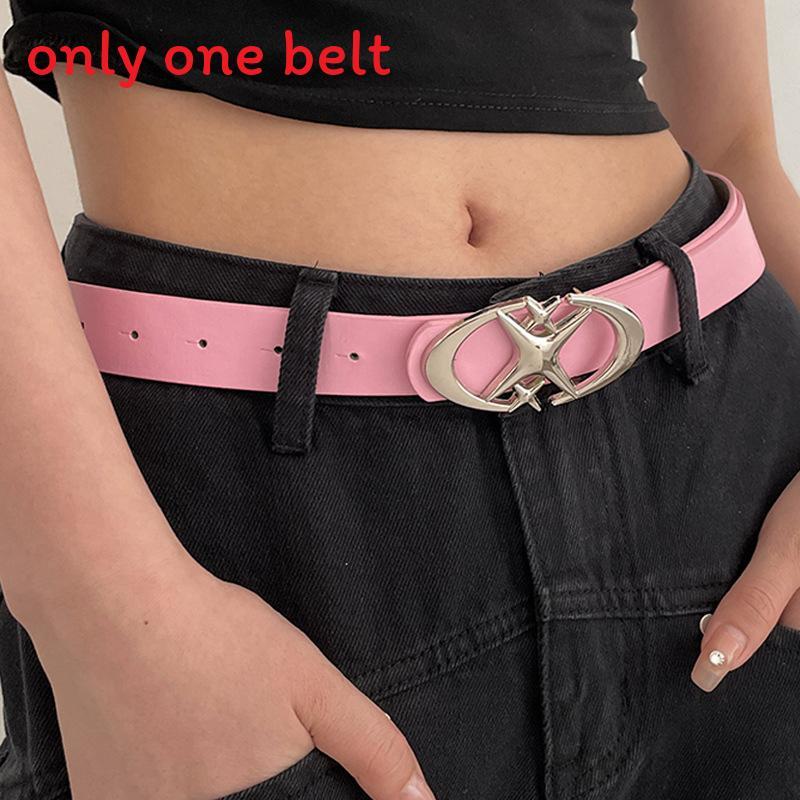 Simple Starry Summer Pink Pu Belt With Alloy Buckle For Women