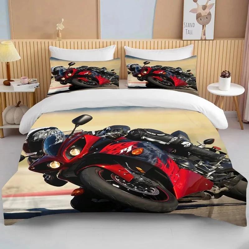 3D Motorcycle Bedding Set Print Cars Duvet Cover With Pillowcase Motocross Bedspread Boys Boys Bed Set King Size Home Textiles