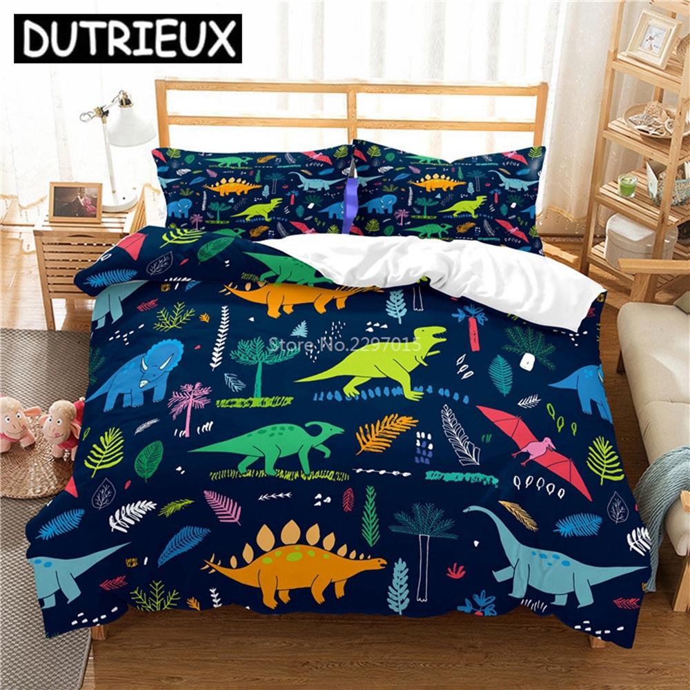 Cute Cartoon Dinosaur Printed Bedding Set Adult Kids Duvet Cover Set Pillowcase Twin Full Queen King Bed Linen Set Bedclothes