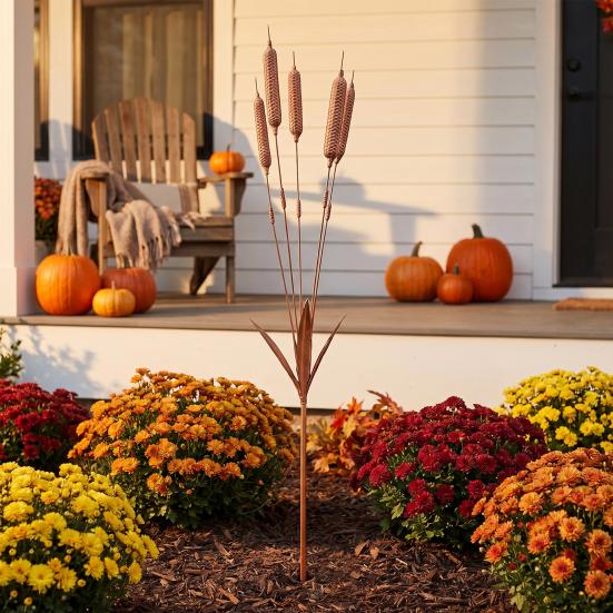 Wheat Ear Garden Stake, Metal Ear of Wheat Wind Chime, Rustic Plant Sculpture, Yard Art Stake for Lawn Patio Flower Beds Decoration