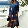 Women's Casual Halloween Print Long Sleeve V-Neck Dress with Pockets