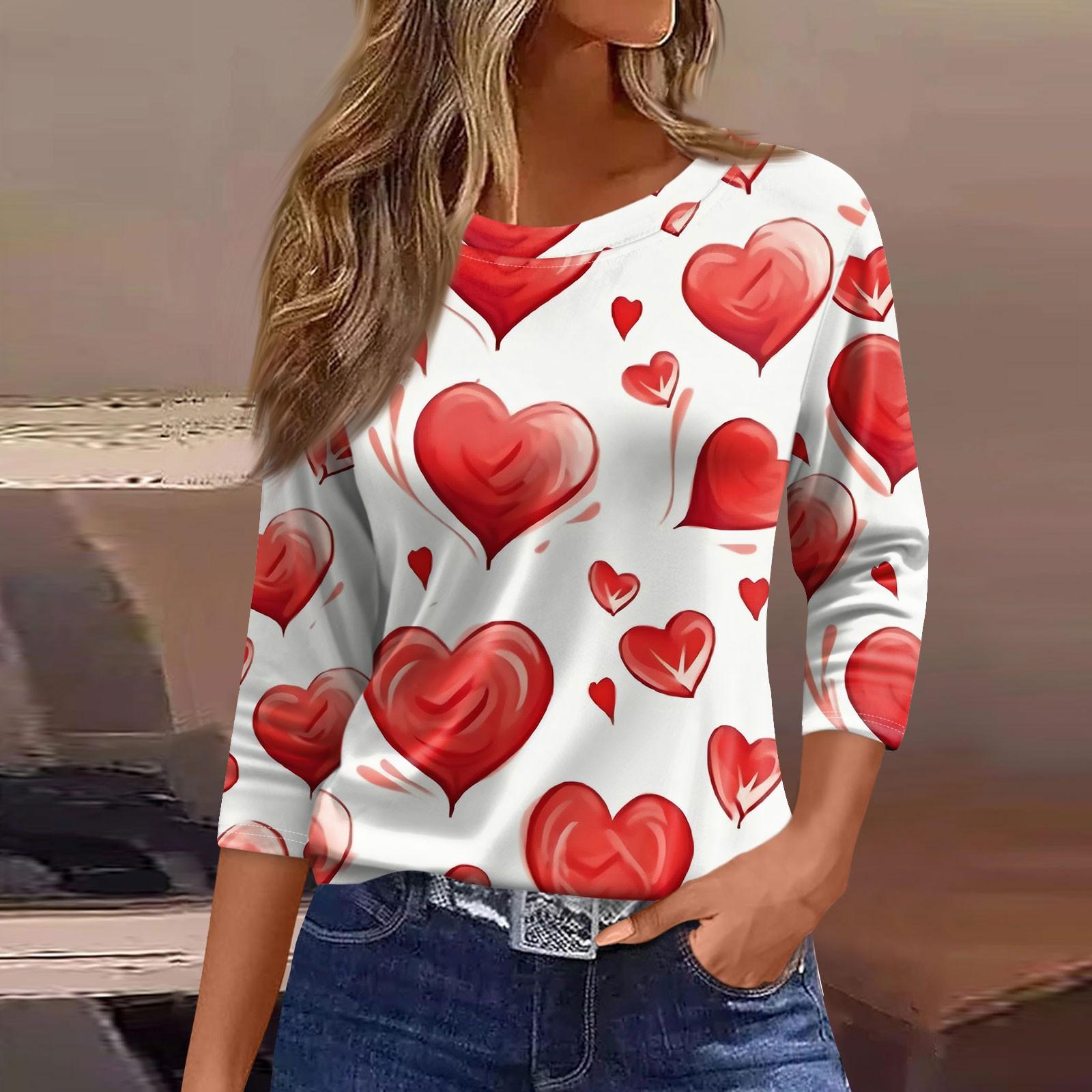 

Женский модный повседневный топ с круглым вырезом и принтом на День святого Валентина с семью рукавами XXXL