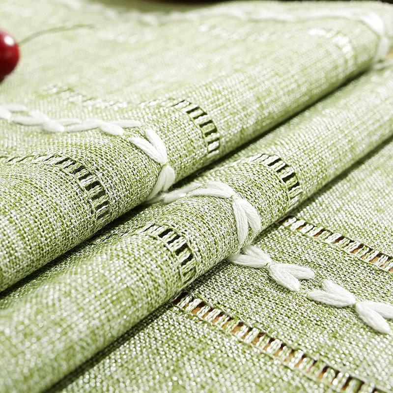 Green Table Runners Boho Rustic Tassels Farmhouse Braided Striped Cotton Linen for Dining Party Holiday Wedding Table Decoration