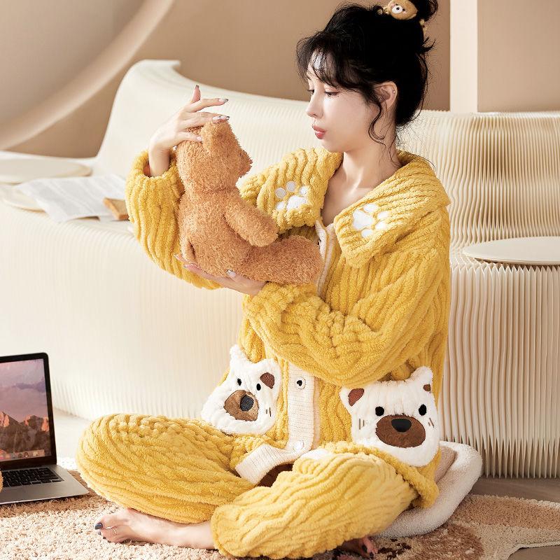 Pijamale noi Costum de iarnă pentru femei Flanel Toamnă și Iarnă Îmbrăcăminte de casă de mărime mare Imbracaminte de acasă pentru studenți, îngroșat, din catifea de corali
