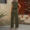 Women Sleeveless V Neck Two Piece Set Loose Fit Top with Tie Waist Wide Leg Pants Casual Lounge Outfit for Everyday Wear