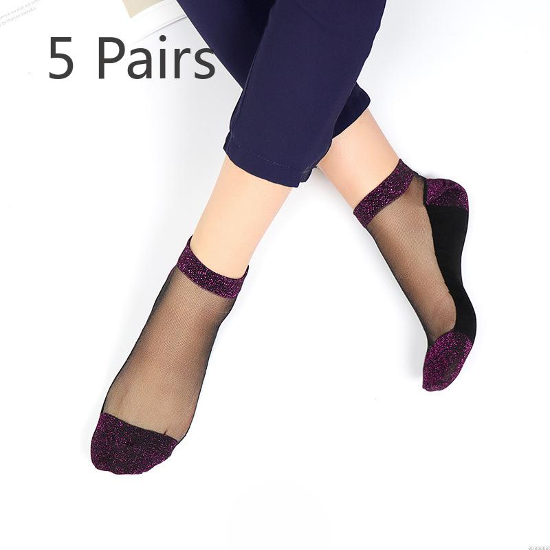 

5 пар женских весенне-летних однотонных сексуальных потных хлопковых носков с кристальным шелком до щиколотки 5 Pairs фиолетовый