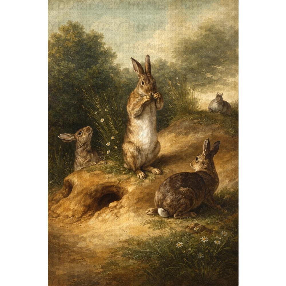 Boho Kaninchen Hase Vintage Poster Rustikaler Hase Cottagecore Druck Leinwandbild Tier Wandkunst Bild Ostern Bauernhaus Dekor