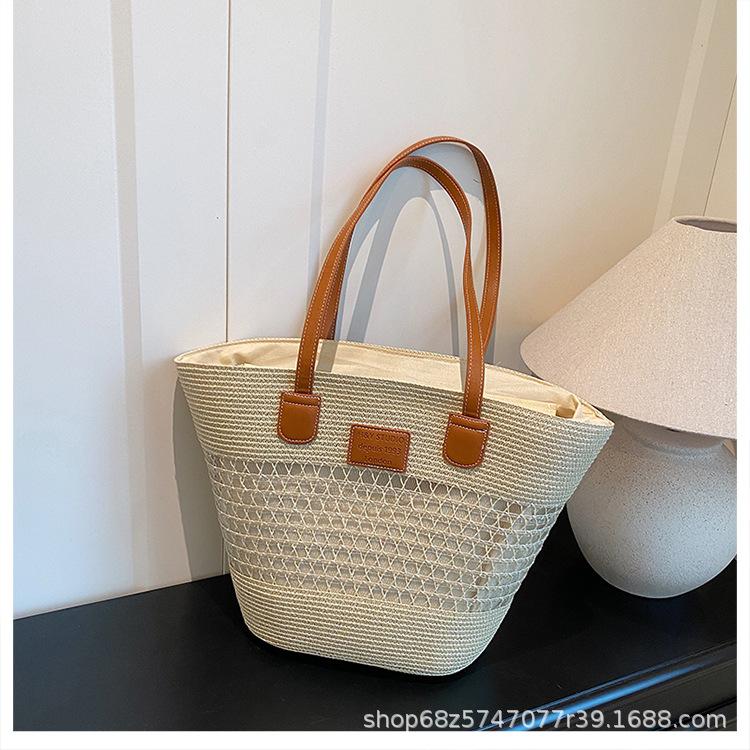 

Shoulder large capacity women s bag seaside vacation woven tote bag straw bag portable French beach bag new белый