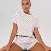 Russian Cotton Heart Print Pajama Set - Women's Short Sleeve & Shorts, European/American Style.