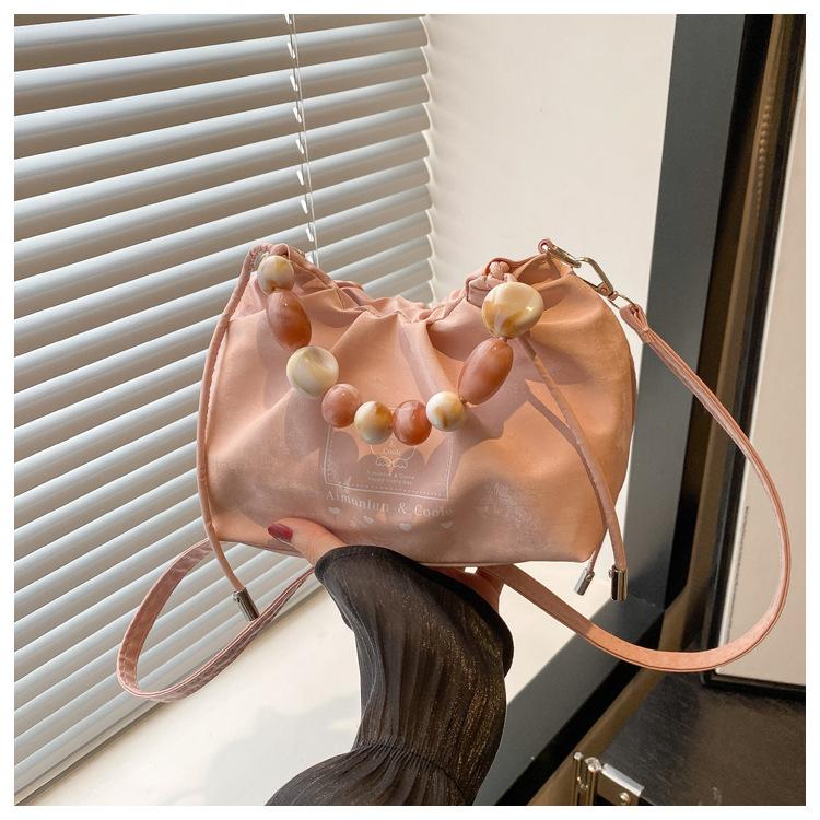Summer new pleated design 2025 fashion trend texture women's casual shoulder crossbody bucket bag