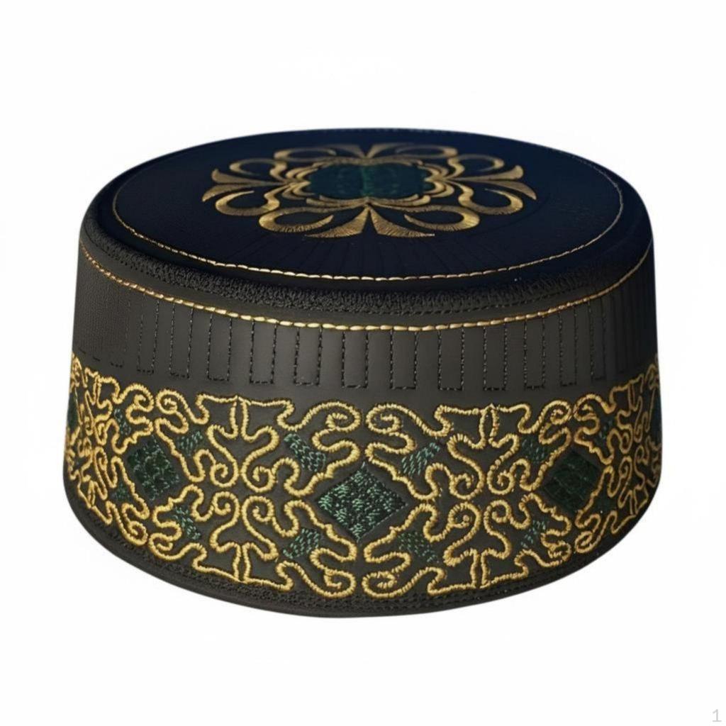 Embroidered Men's Prayer Cap, Hard Saudi Hat, Polyester, Stage, Round 55 Recommended