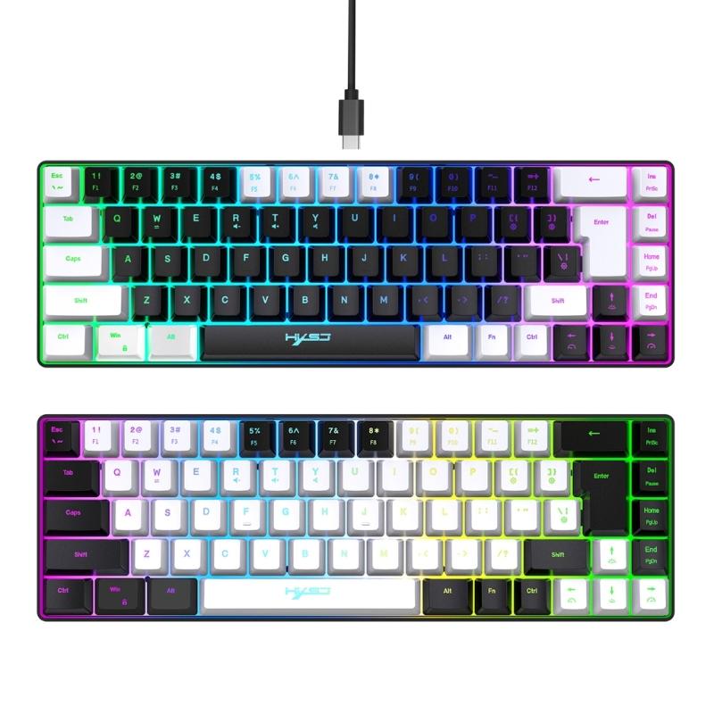 Teclado Mecânico para Jogos V200 68 Teclas 20 Retroiluminação RGB Teclado de Membrana Cabo USB Tipo C para Jogadores e Trabalhadores de Escritório