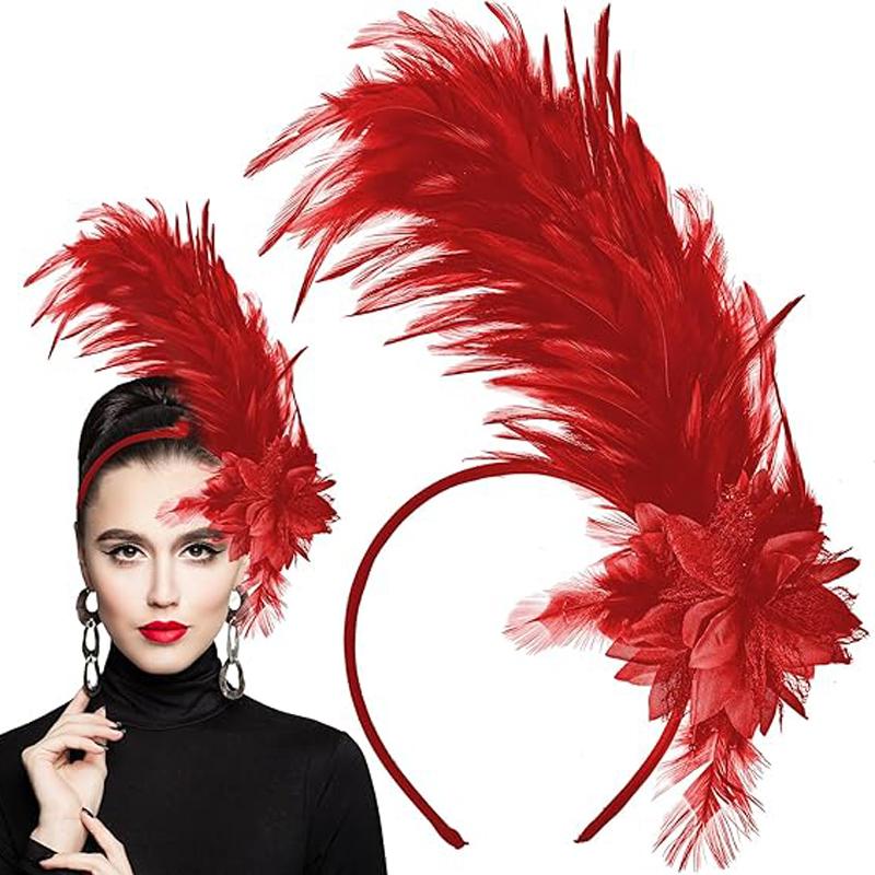 Women's 1920s Feather Fascinator Headband, Fascinators Hat for Women Tea Party Flower Headpiece Gatsby Derby Hat