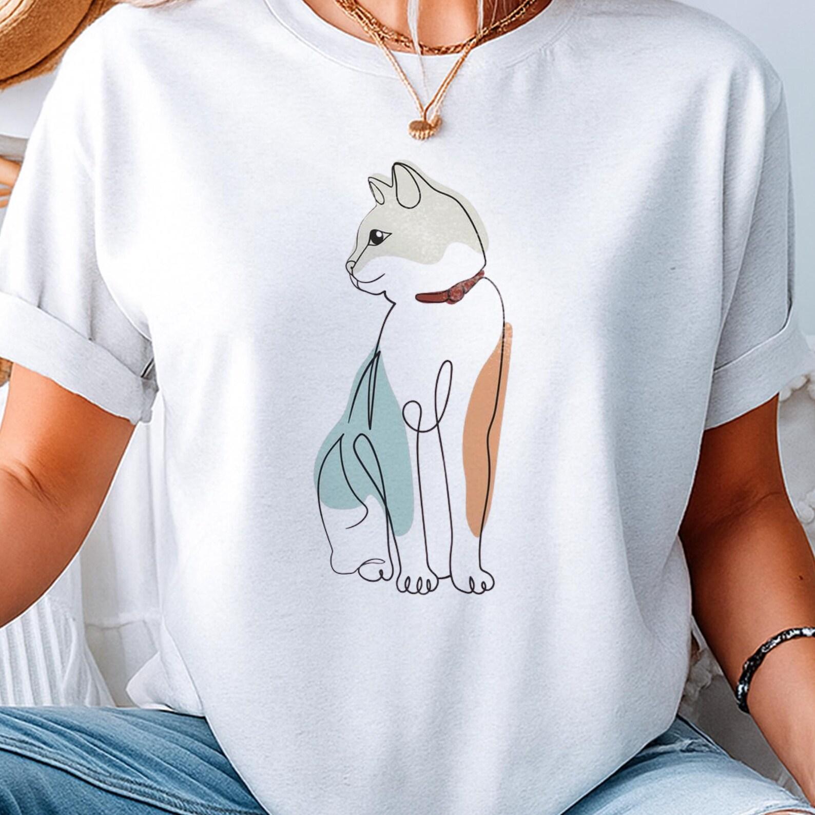 Cat Lover Gift T-shirt, Cute Cat Shirt, Abstract Cat Art Shirt, Gift for her, Cute T-shirt 4XL