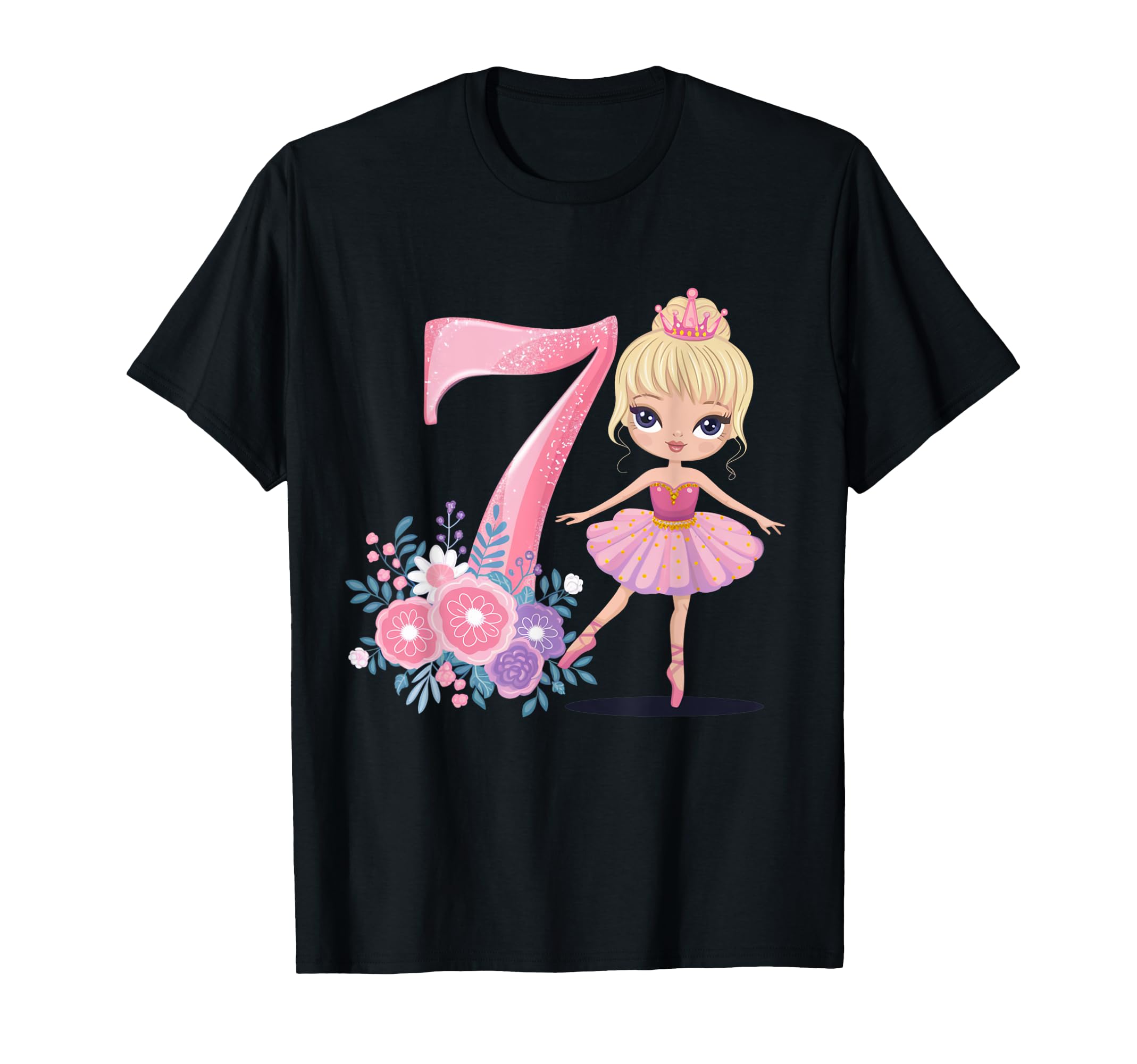 

7th Birthday Pink Ballerina Princess Outfit for Girls Party T-shirt чорний