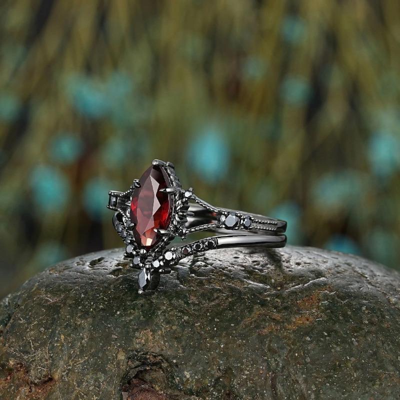 European and American New Dark Wind Red Horse Eye Zircon Retro Women's Personality Ring