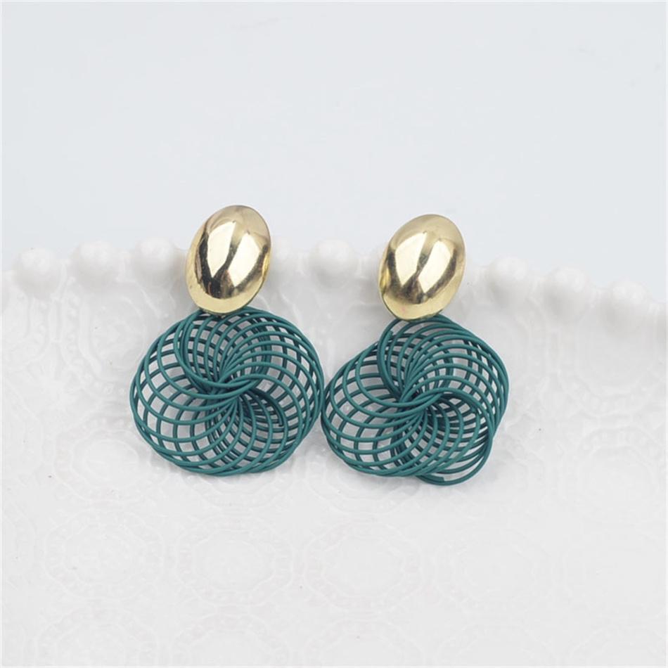 Stranded Wire Circle Pendant Earrings for Women Geometric Metal Enamel Loop Jewelry Oorbellen Red Earring