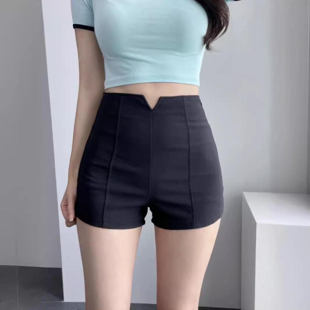 2024 Women's Summer Petite High Waist Slimming A-Line Black Suit Shorts