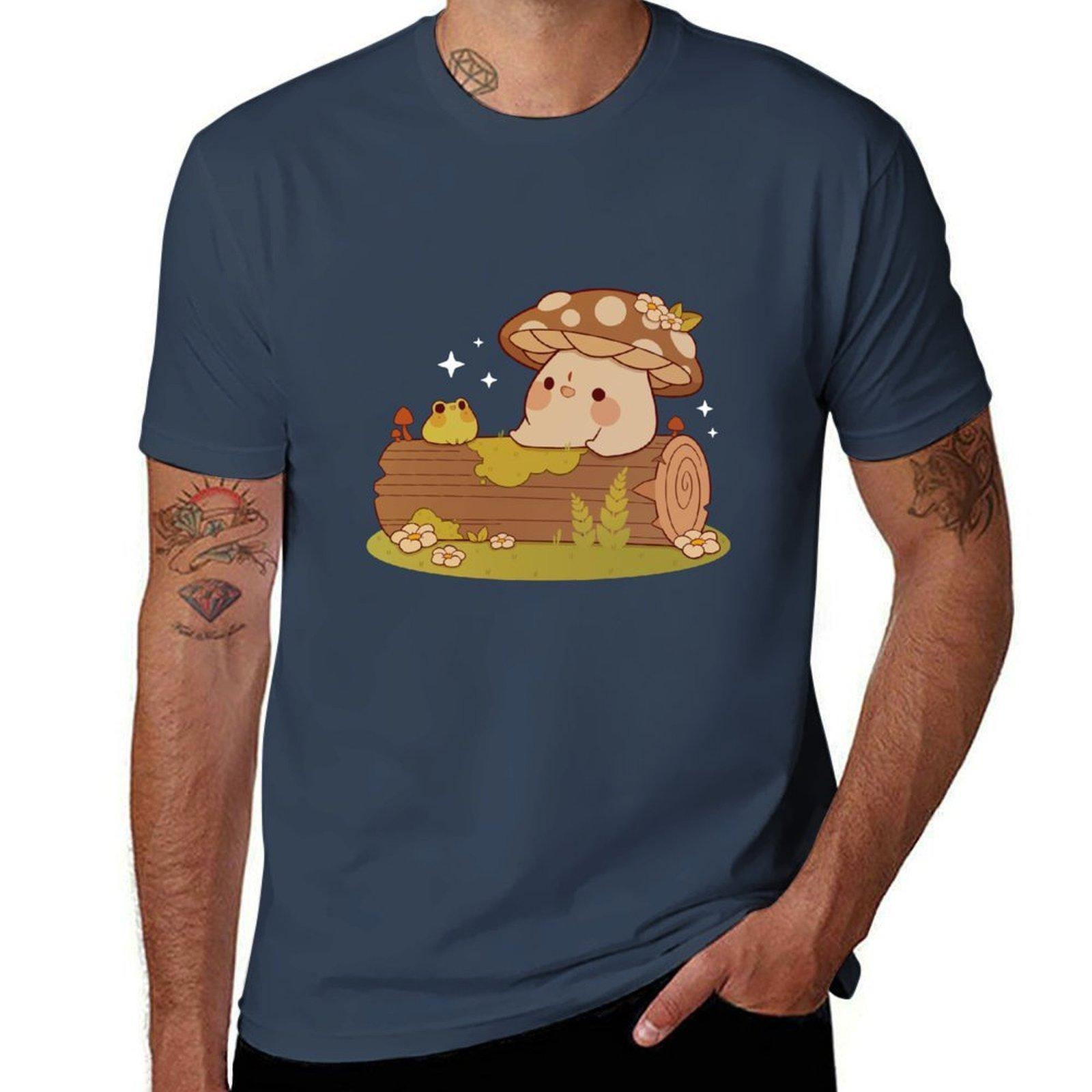 

Mushroom and frog friends TShirt Minimalist Casual Short Sleeve Top S