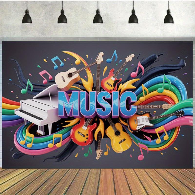 One Party Banner, a Dazzling Background Decoration Featuring Musical Instruments and Musical Notes, Photo Props, and Room
