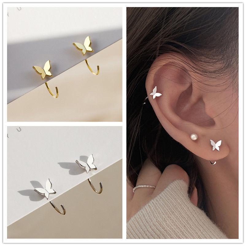 925 Sterling Silver Butterfly Stud Earrings - Elegant Ear Clips & Trendy Ear Hoops for Women