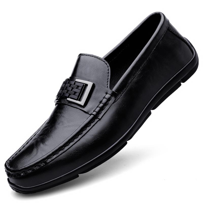 Fashion Advanced Texture Lightweight Genuine Leather Men's Formal Leather Shoes Handmade Soft Comfortable Non-slip Casual Men Bean Shoes