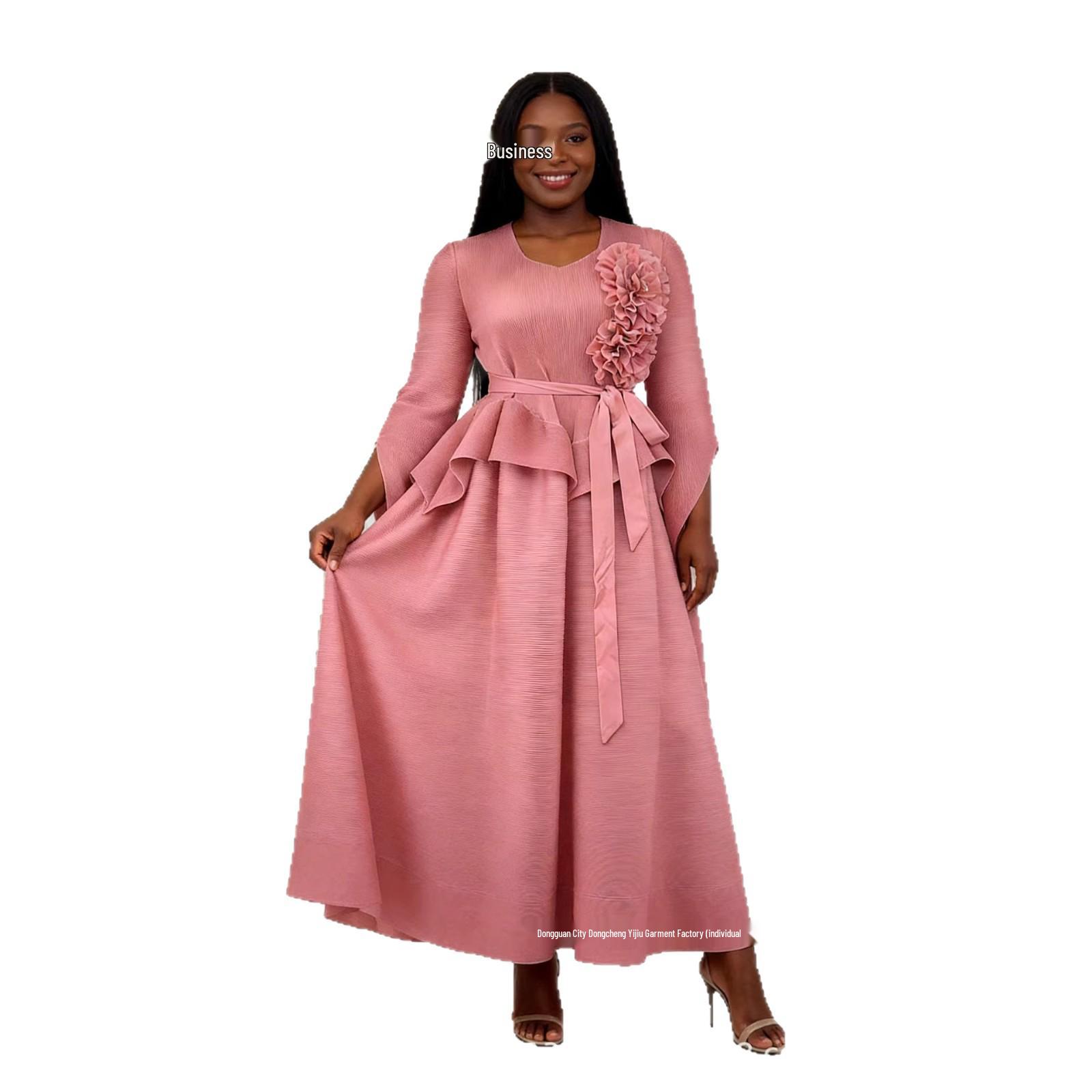 

Элегантное платье большого размера с 3D-цветочными оборками и складками One Size (fits 40-100 kg) розовый