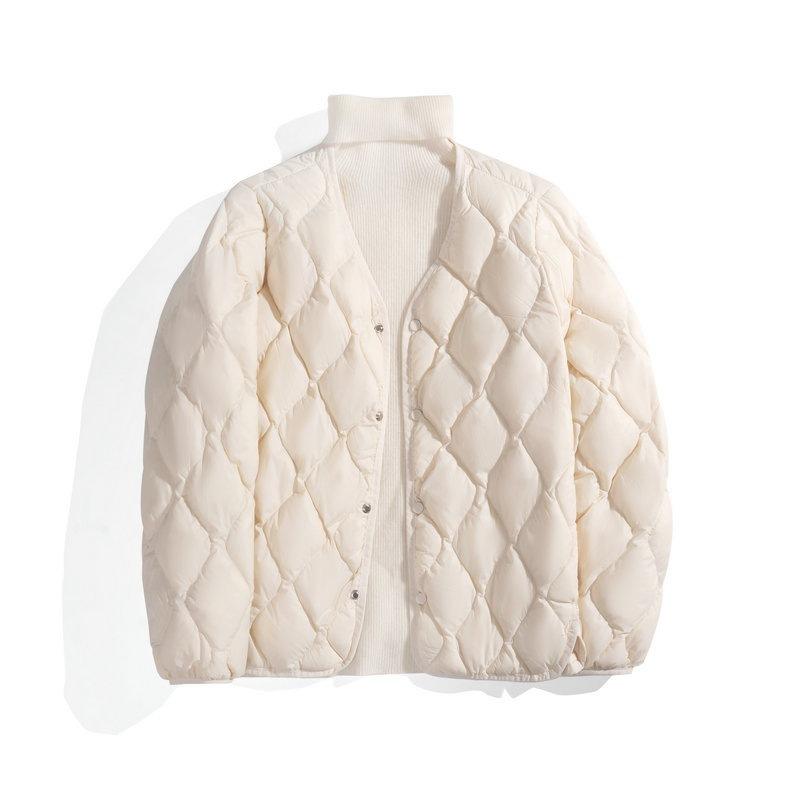 Autumn and Winter New Light Down Jacket Women's Short Rhombus Jacket Jacket Jacket Warm White Duck Down Liner Tide