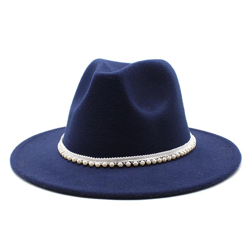Autumn And Winter New Ribbon Hepburn Style Broad Brimmed Hat Fashion Flat Brim Top Hat Men And Women Woolen Fedora Hat