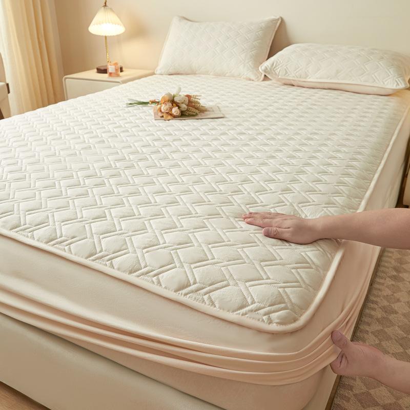 Class A maternal and infant grade solid color mattress three-piece set, cotton padded dust cover, washed cotton non-slip mattress cover