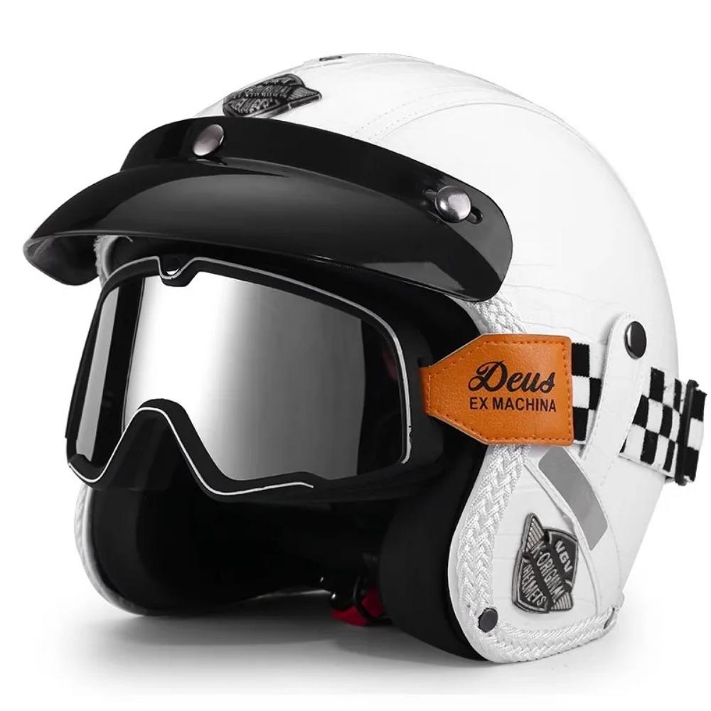 Vintage Semi Open Motorcycle Helmet Motocross Motorcycle Accessories 3/4 Motorcycle Helmet Open Face Men Women Cycling Goggles